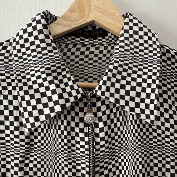 Creme De Silk Vintage‎ Mens Checkered Illusion Half Zip 100% Silk Shirt Large - Picture 4 of 10
